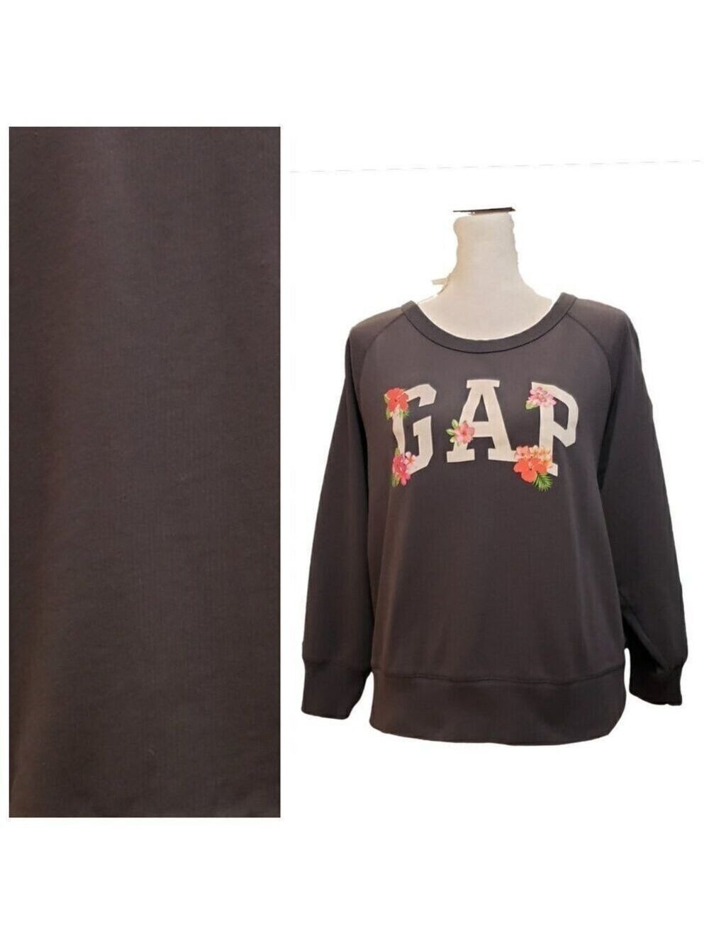 Gap Women's Sweatshirt Size L Gray Pink Floral Logo Crewneck